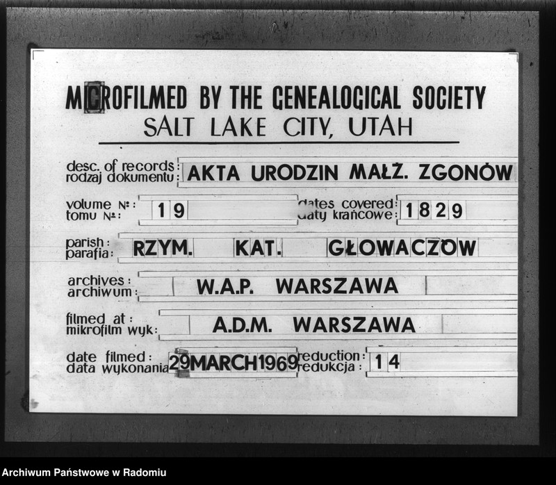 image.from.unit.number "Dupplikat metryk religijno - cywilnych kościoła Głowaczewskiego na Rok Pański 1829"