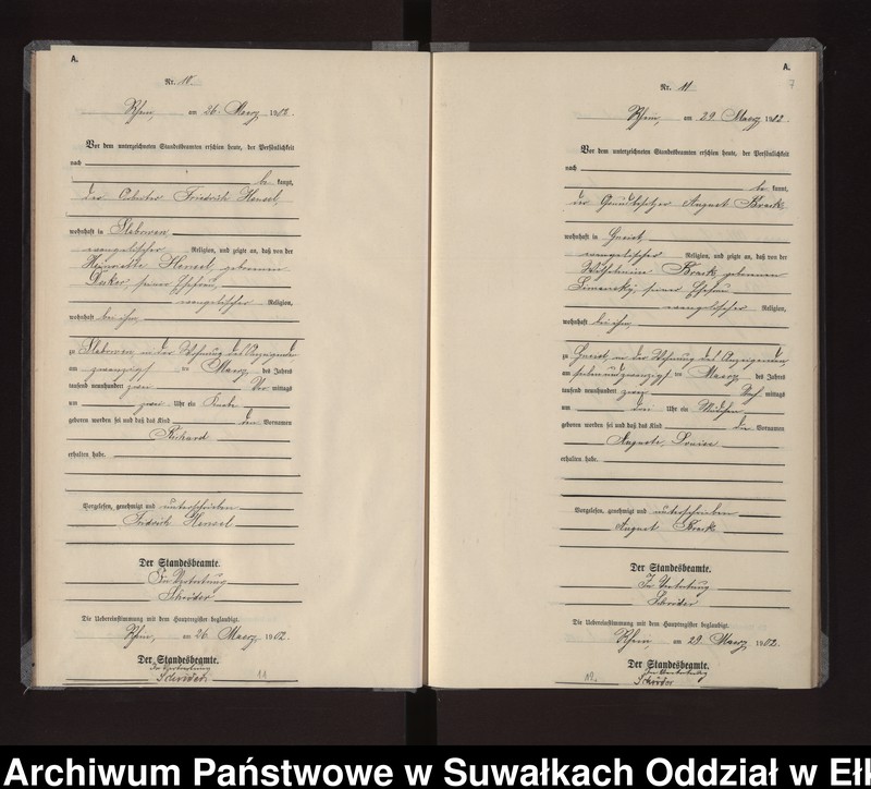 Obraz 10 z jednostki "Geburts-Neben-Register des Königlichen Preussischen Standes-Amtes Gneist Kreis Loetzen"