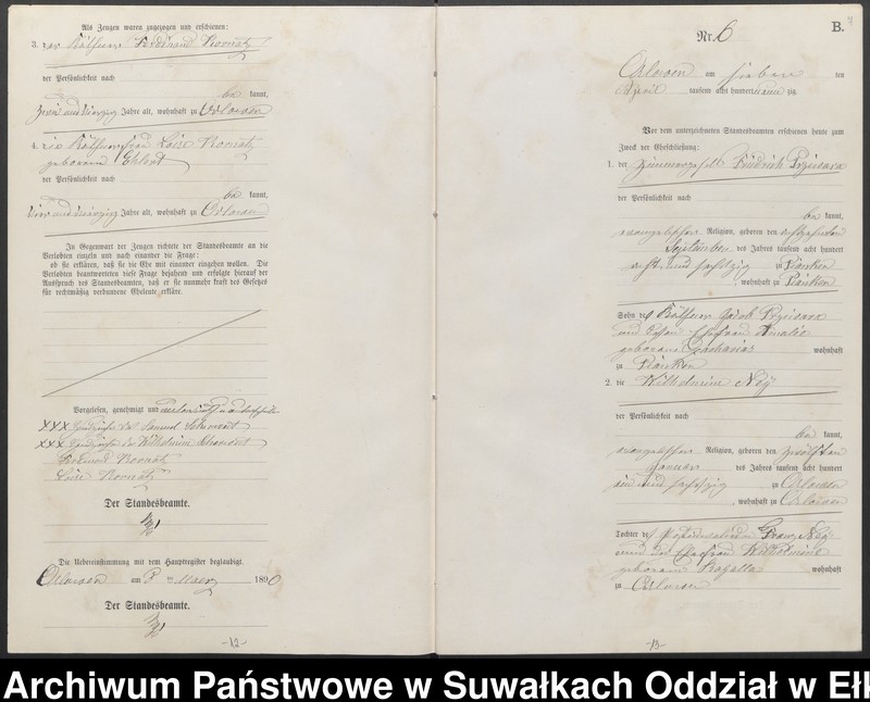 image.from.unit.number "Heiraths-Neben-Register des Preussischen Standes-Amtes Orlowen Kreis Loetzen für das Jahr 1890"