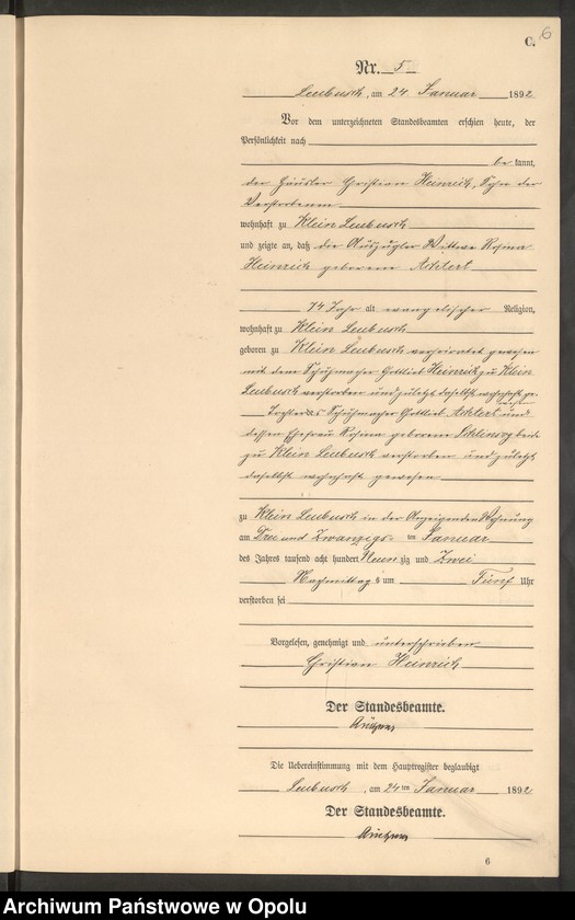 image.from.unit.number "Sterbe-Neben-Register Standes-Amt Leubusch 1892"