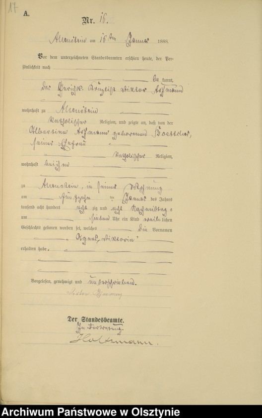 image.from.unit.number "Geburts-Haupt-Register Tom I,Nr 1 - 400"