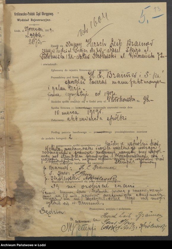 Obraz 15 z jednostki "Hersch Leib Brauner i S-ka - sprzedaż towarów manufakturowych i galanterji"