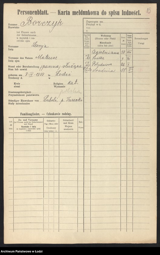 Obraz 17 z jednostki "[Spis ludności Łodzi] Borczuch - Borkowski"