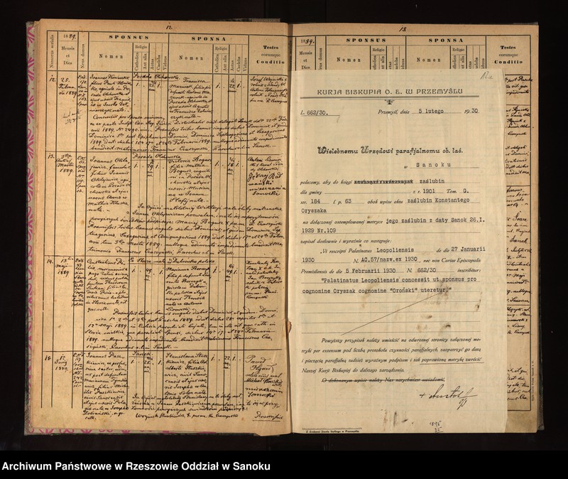 image.from.unit.number "Księga małżeństw dla miejscowości Sanok, Posada Olchowska, Posada Sanocka, Prusiek, Zahutyń, Bykowce, Dabrówka Polska, Dabrówka Ruska, Czerteż, Dolina, Stróże Wielkie, Olchowce"