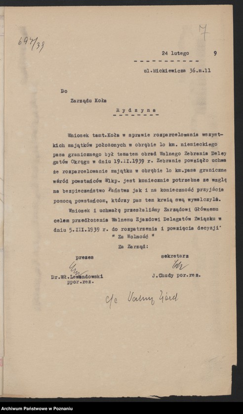 image.from.unit.number "Walny Zjazd Delegatów [wnioski na zjazd, ewidencja kół, sprawozdania sekretarza, komendanta delegatury grodzkiej, bilans]"