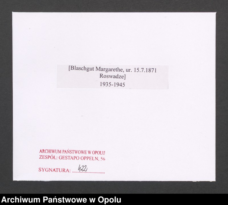 Obraz 2 z jednostki "[Blaschgut Margarethe, ur. 15.7.1871 Roswadze]"