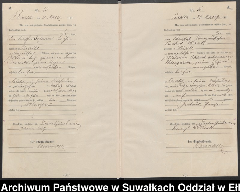 image.from.unit.number "Geburts-Haupt-Register des Königlichen Preussischen Standes-Amtes Bialla Kreis Johannisburg"
