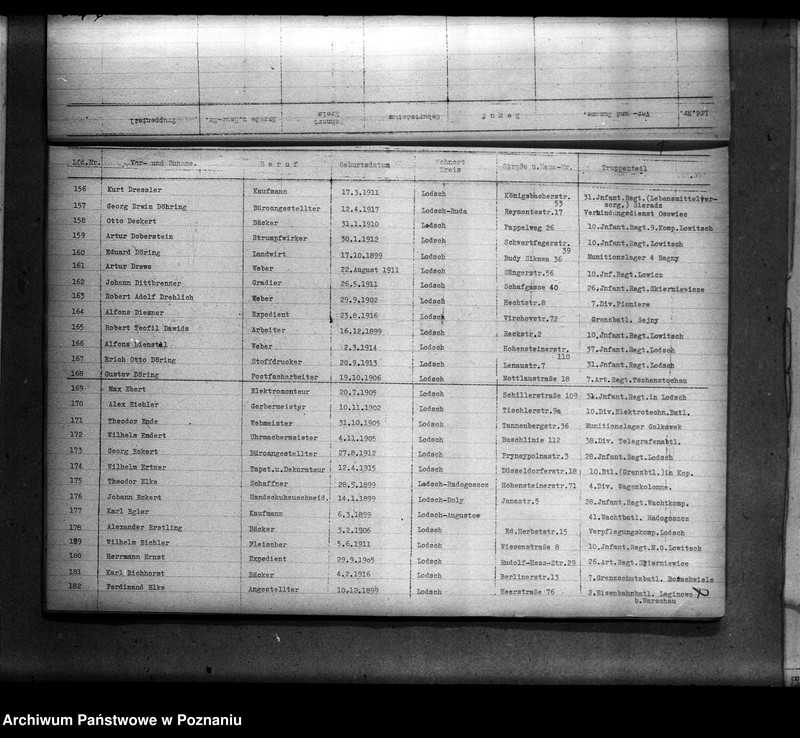 Obraz 11 z jednostki "Liste aller Volksdeutschen, die während des deutsch - polnischen Krieges zum polnischen Heeresdienst eingezogen waren (Łódź)"