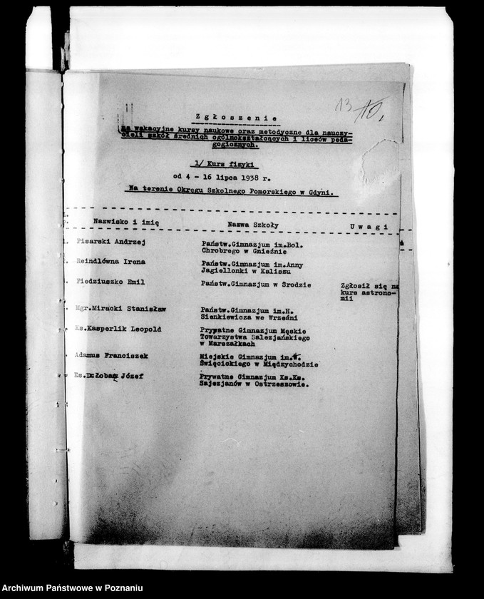 Obraz 16 z jednostki "Kursy wakacyjne nauczycieli szkół powszechnych [Spisy kandydatów na kurs]"