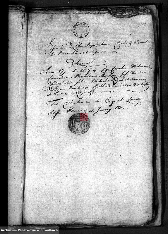 Obraz 16 z jednostki "Anekxa Urzędnika Urodzonych i Umarłych w Gminie przeroślskiej służące do akt ślubnych Urzędnika Stanu Cywilnego na rok 1814"