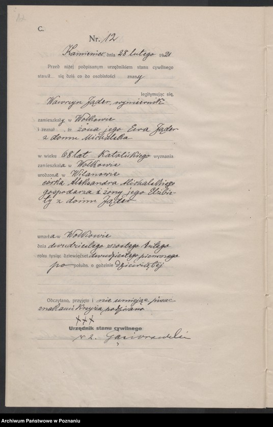 Obraz 14 z jednostki "Rejestr główny zgonów"