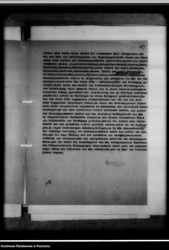 Obraz 15 z jednostki "[Sprawozdanie z podróży służbowej pracowników Gausippenamt w Poznaniu dotyczące zajętych ksiąg kościelnych, archiwów kościelnych oraz działalności powiatowych urzędów do spraw genealogicznych i Urzędu do Spraw Genealogicznych w Poznaniu]"