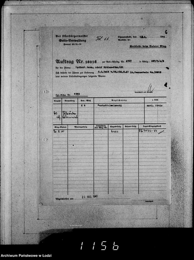 Obraz 10 z jednostki "Erledigte Aufträge von 10000-10999 [Zrealizowane zamówienia na produkty żywnościowe, oleje i inne towary dla Getta]"