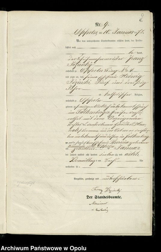 Obraz 12 z jednostki "Urząd Stanu Cywilnego w Opolu 1878 Rejestr zgonów Księga Miejscowa Nr 1 do 376"