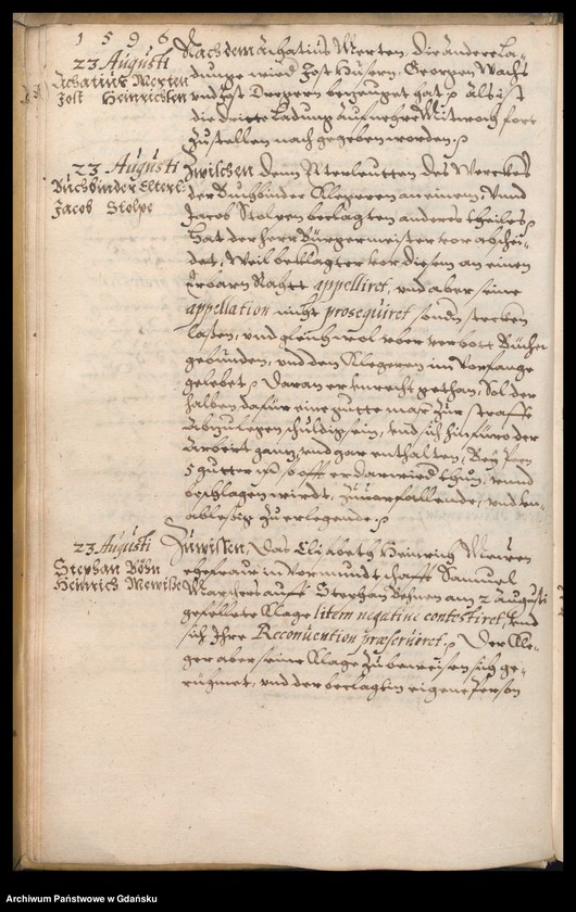 image.from.unit.number "Bürgermeisterliches Ambtbuch H. Johan von der Linden Praesidirenden Bürgermeisters […] vom [21.VIII.-31.XII.1596] Das ander No. 5 /indeks/"