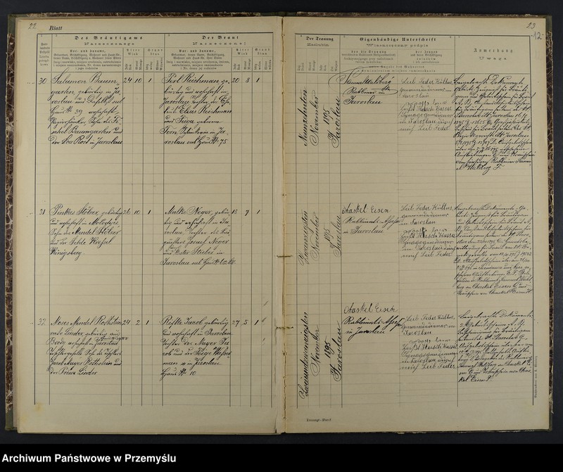 image.from.unit.number "Trauungsbuch des Isr.[aelitischen] Matriken-Bezirkes Jaroslau 1895"