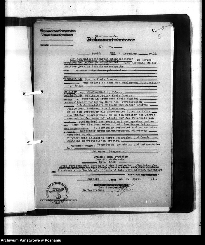 Obraz 9 z jednostki "Kreis Gnesen (Gniezno). Wykazy miejscowych Niemców, którzy zginęli w 1939 roku"