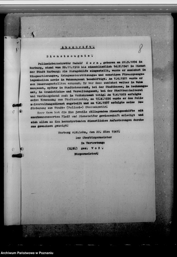 Obraz 12 z jednostki "Kern, Rudolf, Personalkten des Amtsinspektors"