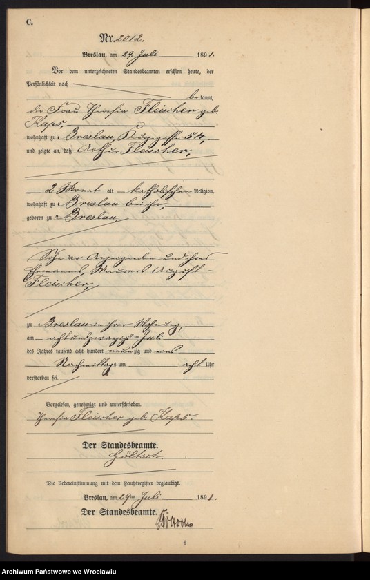 image.from.unit.number "Sterbe-Neben-Register Breslau I 1891 Band 6 "