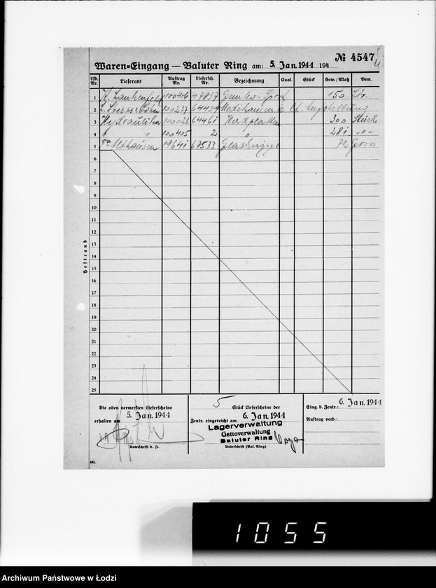 Obraz 8 z jednostki "Waren-Eingang. Baluter Ring [Dzienne zestawienia faktur na towary dostarczane do składów Getta na Bałuckim Rynku]"