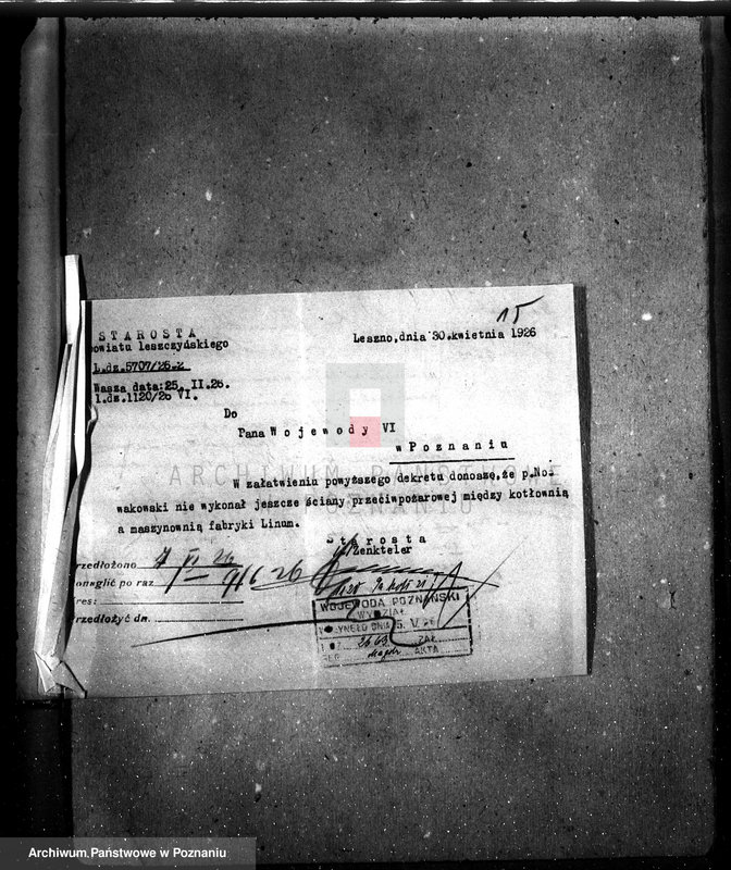 Obraz 19 z jednostki "Zakłady wyrobów włókienniczych Towarzystwo Akcyjne "Linum" w Lesznie nr woj. kotła 21"