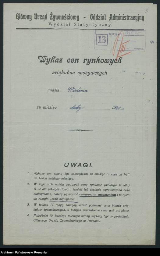 Obraz 11 z jednostki "[Wykaz cen rynkowych artykułów spożywczych w poszczególnych miastach Województwa Poznańskiego za miesiąc luty 1920]"