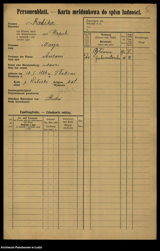 Obraz 7 z jednostki "[Spis ludności Łodzi] Bader - Beierlein"