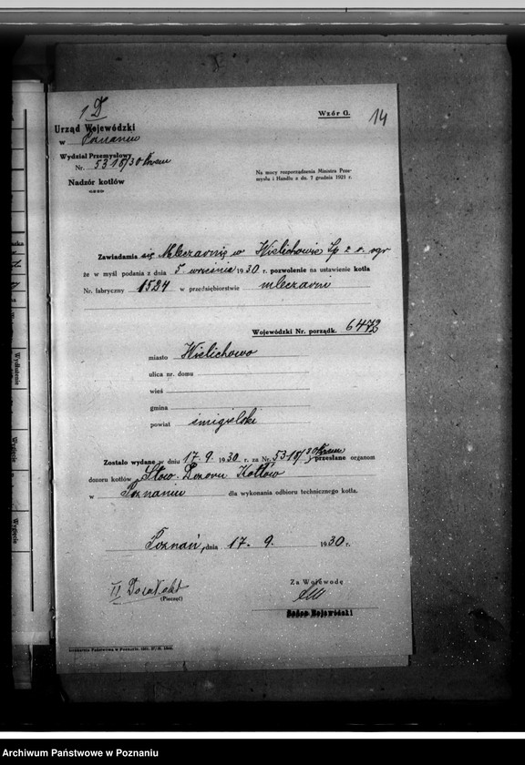 Obraz 18 z jednostki "Mleczarnia Wielichowo, pow. śmigielski nr woj. kotła 6472"