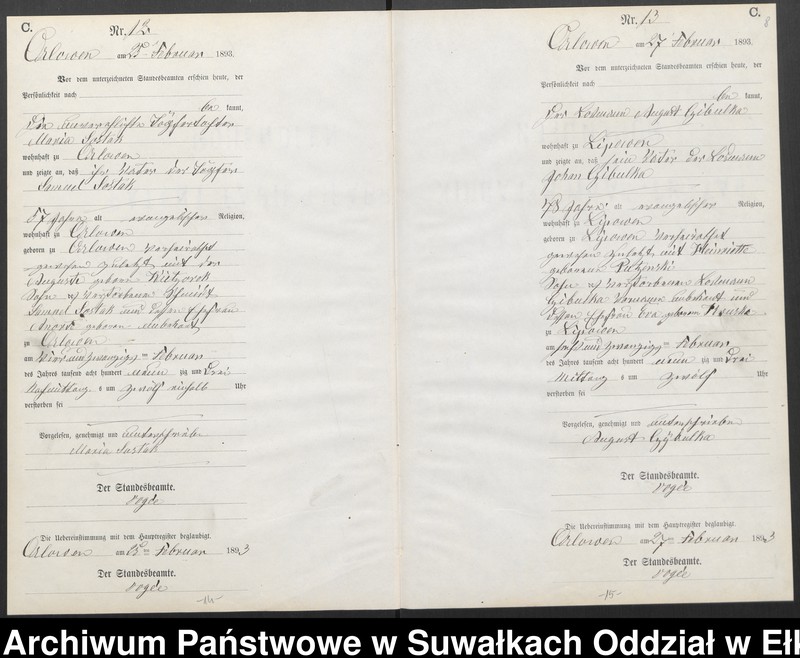 image.from.unit.number "Sterbe-Neben-Register des Preussischen Standes-Amtes Orlowen Kreis Loetzen für das Jahr 1893"