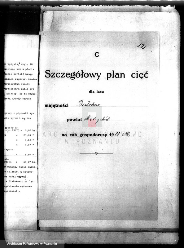 image.from.unit.number "Plan urządzenia gospodarstwa leśnego dla lasu majętności Białokosz powiat międzychodzki 1929-1939"