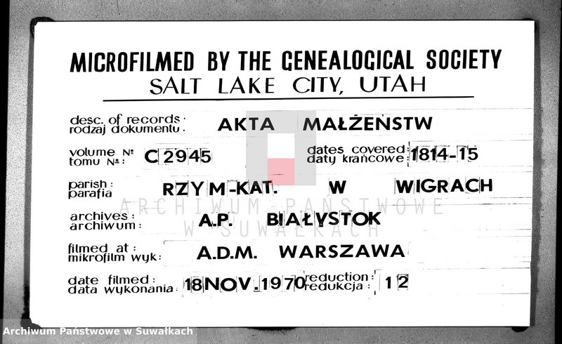image.from.unit.number "Akta małżeństw gminy wigierskiey od 1-go maja 1814 do dnia ostatniego kwietnia 1815 roku"