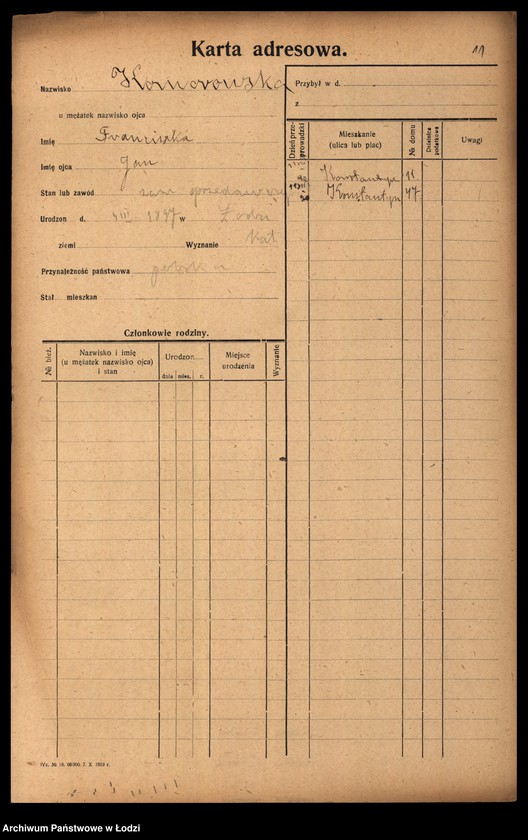 Obraz 13 z jednostki "[Spis ludności Łodzi] Komorowska - Kon"