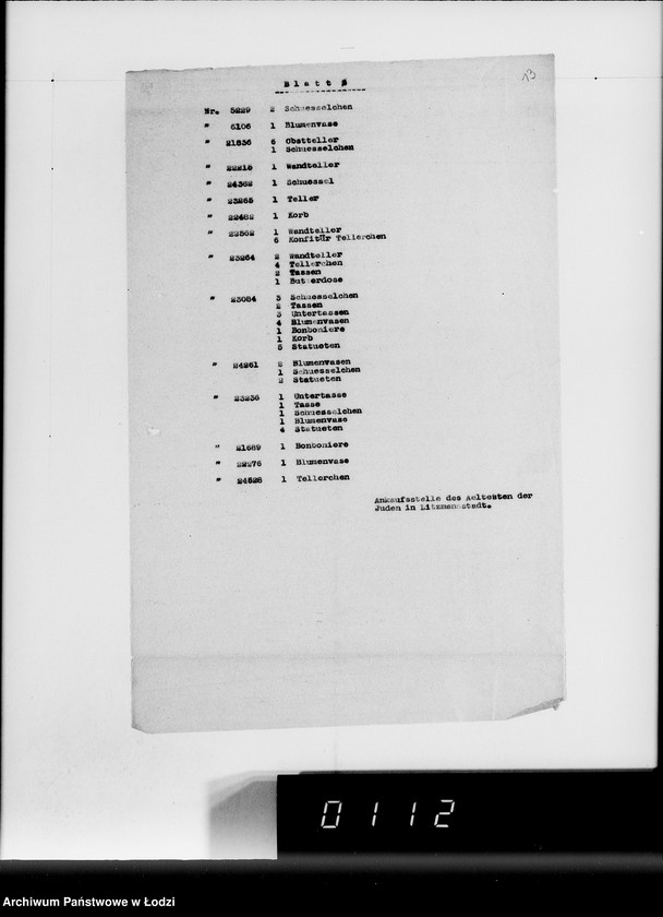 Obraz 17 z jednostki "Anlieferung des Judenältesten Silber [Zestawienia skonfiskowanych w Getcie kosztowności]"
