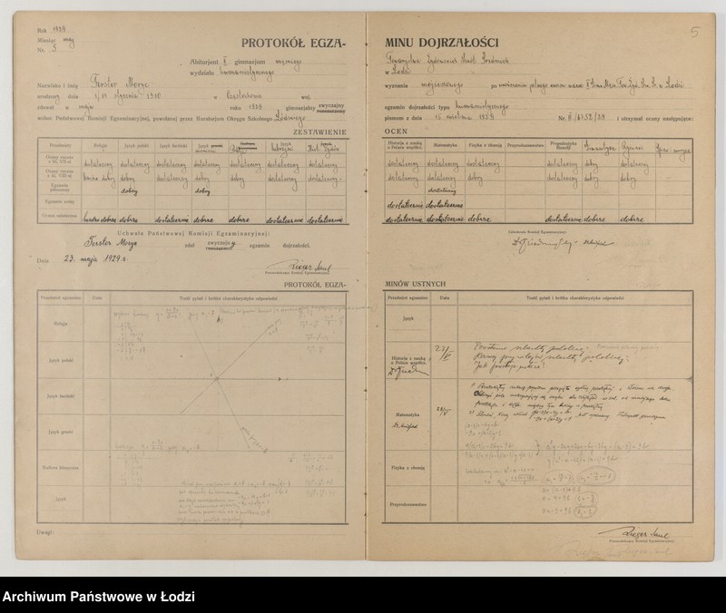 Obraz 7 z jednostki "Protokół egzaminów dojrzałości na rok 1928/29"