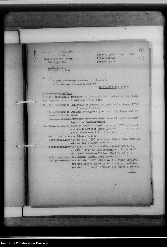 Obraz 15 z jednostki "Mittelungsblätter an die Kreissippenämter für das Geschäftsjahr 1944/45"