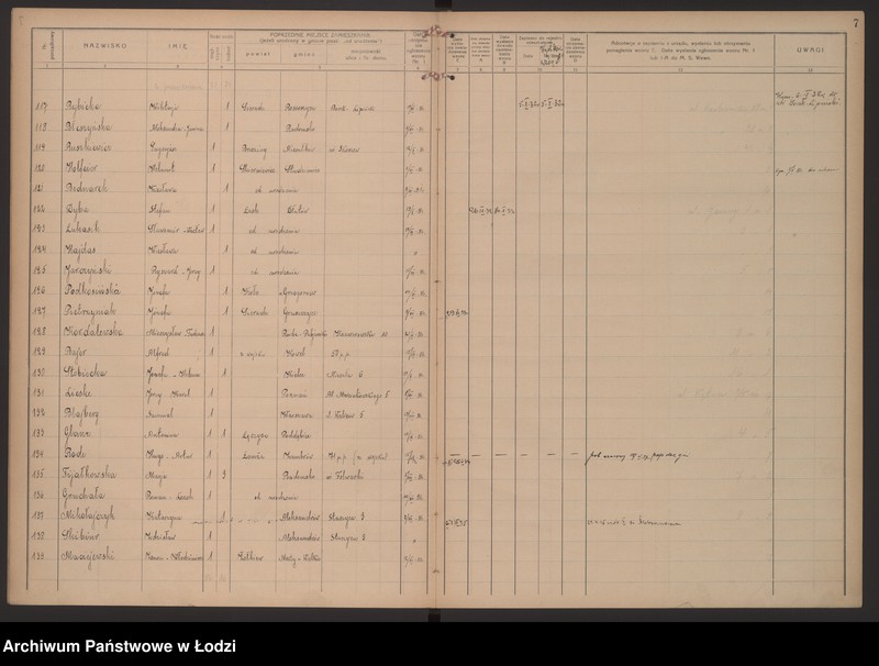 Obraz 10 z jednostki "Księga kontroli ruchu ludności (rejestr osób przybywających do gminy) Łódź, zameldowania pozaankietowe, komisariat XII, nr 1-769"