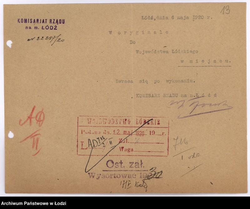 Obraz 16 z jednostki "[Korespondencja i okólniki w sprawach przynależności państwowej, wyznaniowych, administracyjnych itp.]"