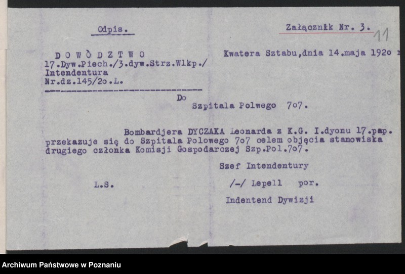 Obraz 13 z jednostki "Koło - Poznań przebieg służby wojskowej Leonarda Dyczaka."