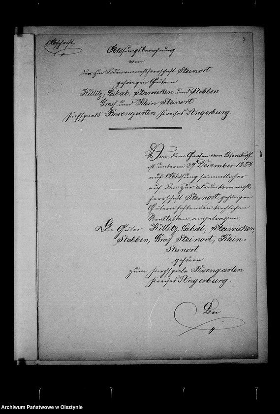 image.from.unit.number "/Recess in der Reallasten- Ablösungssachen der Kirchengemeinde Rosengarten von der Kgl. Gen. Kommision für die Provinzen Ost- u. Westpreussen u. Posen mit Ablösungsberechnung in Abschrift/"