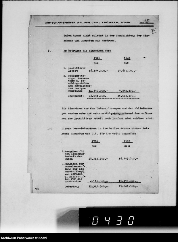 Obraz 11 z jednostki "Bericht über die Prüfung bei der Gettoverwaltung-Litzmannstadt."