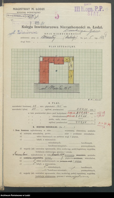 Obraz 9 z jednostki "Księga inwentarzowa nieruchomości m. Łodzi ul. Wieńcowa"
