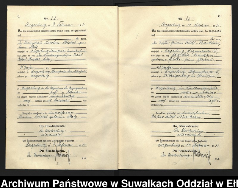 image.from.unit.number "C2. Sterbe - Register (Neben - Register) Standesamt Angerburg Ostpr. einschl. der Standesamtsbezirk Gross Strengeln, Kehlen und Prinowen"