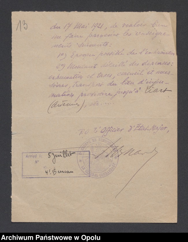 Obraz 15 z jednostki "Service de Sante-Evacuations Hopitaux-Hygiene des Troupes-Prostitution /Korsepondencja z zakresu służby zdrowia, ewakuacja, szpitale, higiena, prostytucja/ 14.06.1921 - 5.07.1922"