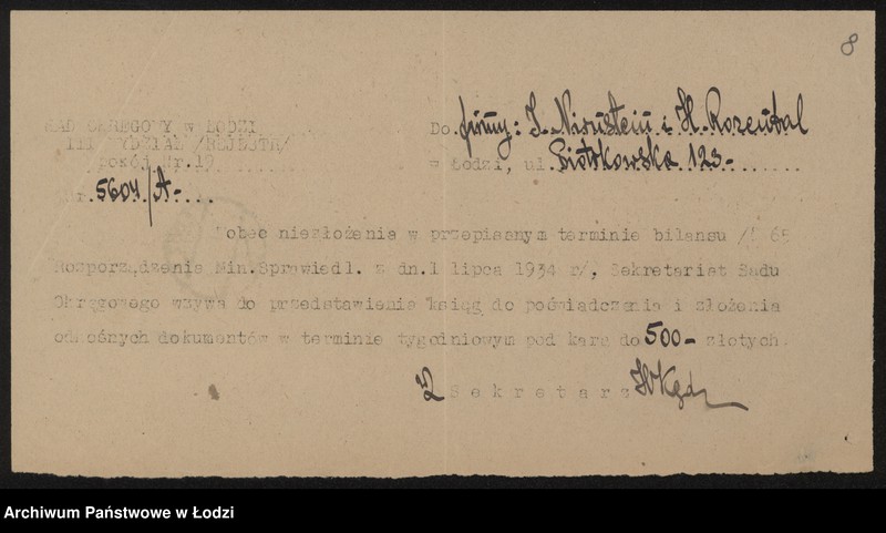 Obraz 10 z jednostki "J.Nirstein i H.Rozental- handel towarami manufakturowymi i przędzą"