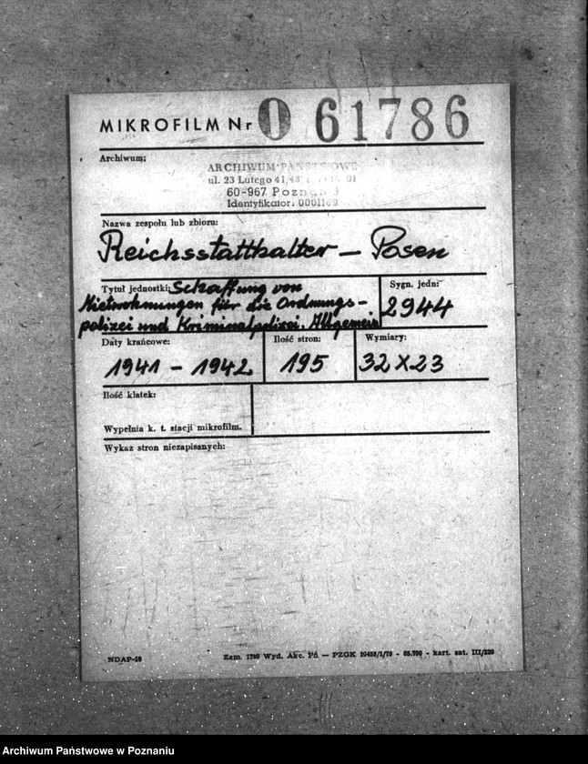 Obraz 2 z jednostki "Schaffung von Mietwohnungen für die Ordnungspolizei und Kriminalpolizei. Allgemein"