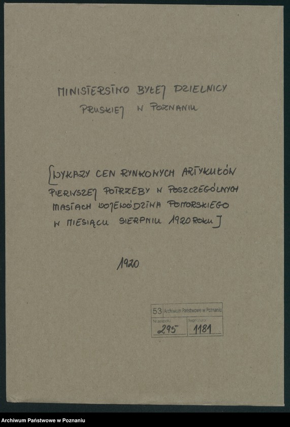 Obraz 2 z jednostki "[Wykaz cen rynkowych artykułów pierwszej potrzeby w poszczególnych miastach Województwa Pomorskiego za miesiąc sierpień 1920 roku]"