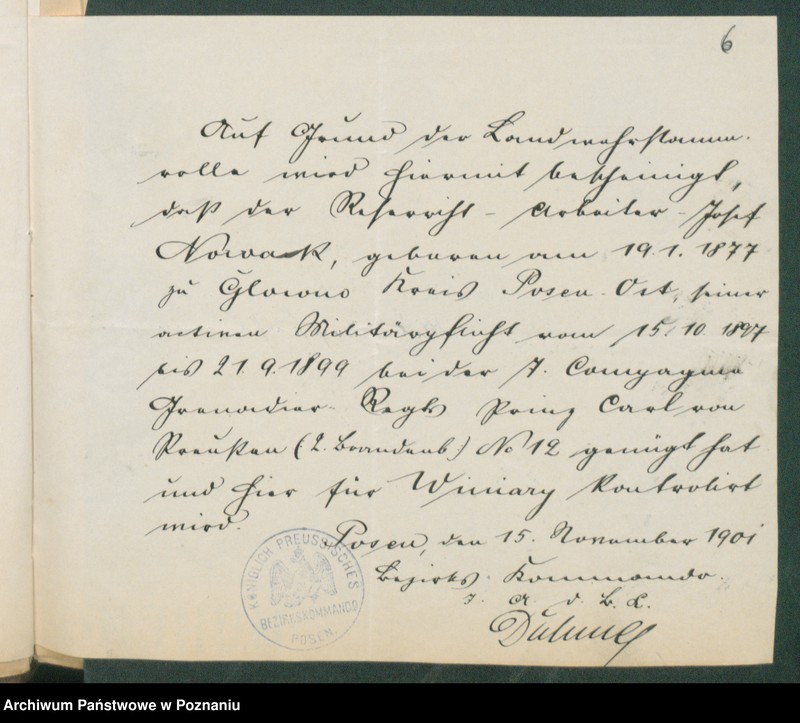 Obraz 8 z jednostki "[Dokumenty dostarczone przez narzeczonych do zawarcia związku małżeńskiego za 1901 rok. Tom XVIII]"