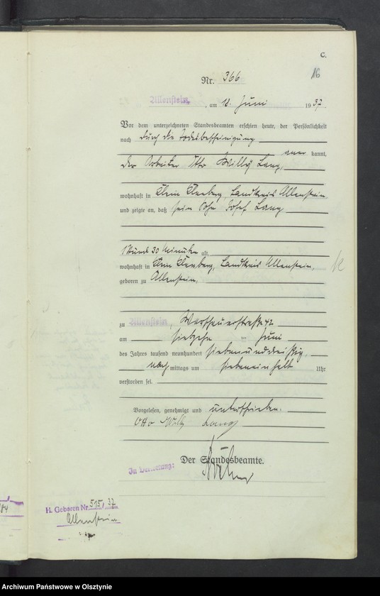 image.from.unit.number "Sterbe-Haupt-Register Tom II, Nr 352-717"