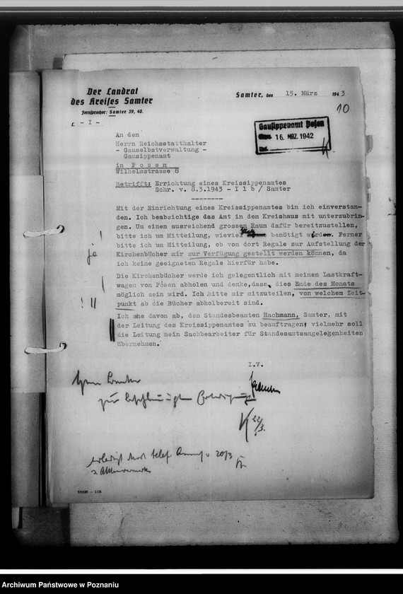 Obraz 14 z jednostki "[Korespondencja w sprawach organizacyjnych], Kreissippenamt Samter [Szamotuły]"