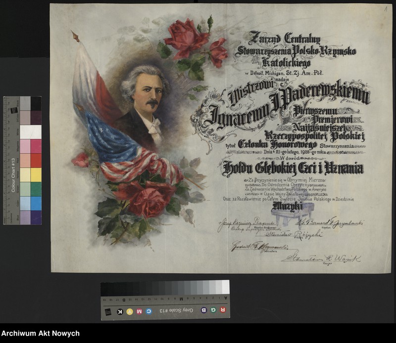 image.from.unit.number "Dyplomy honorowych członkowstw i odznaczeń nadanych przez organizacje polonijne: Stowarzyszenie Polsko Rzymsko-Katolickie (Detroit), Stowarzyszenie Weteranów Armii Polskiej w Ameryce i Towarzystwo Polskie w São Paulo"